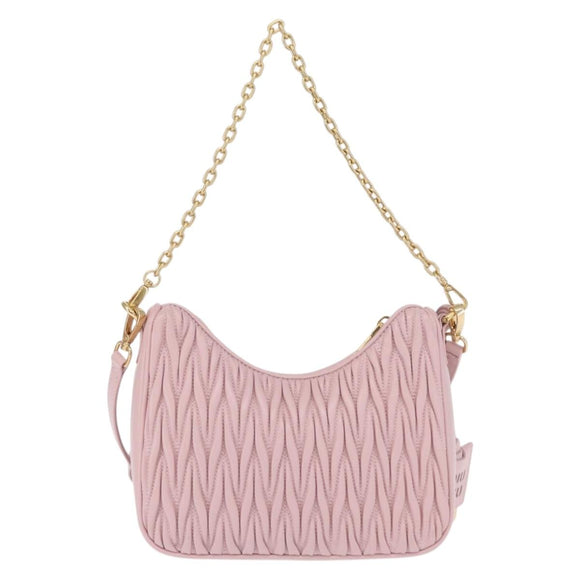 Miu Miu Matelasse Chain Shoulder Bag Leather 2way Pink Gold Auth 158932SM