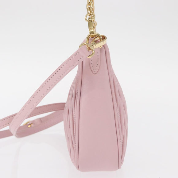 Miu Miu Matelasse Ketting Schoudertas Leer 2way Roze Goud Auth 158932SM