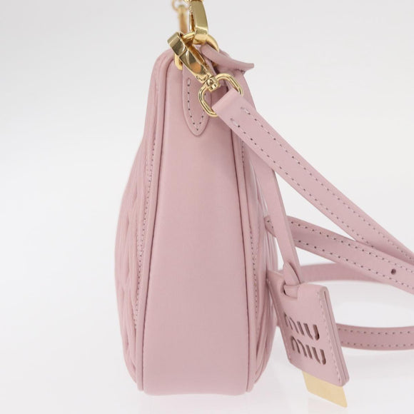 Miu Miu Matelasse Ketting Schoudertas Leer 2way Roze Goud Auth 158932SM