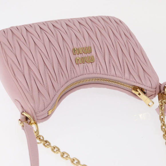 Miu Miu Matelasse Ketting Schoudertas Leer 2way Roze Goud Auth 158932SM