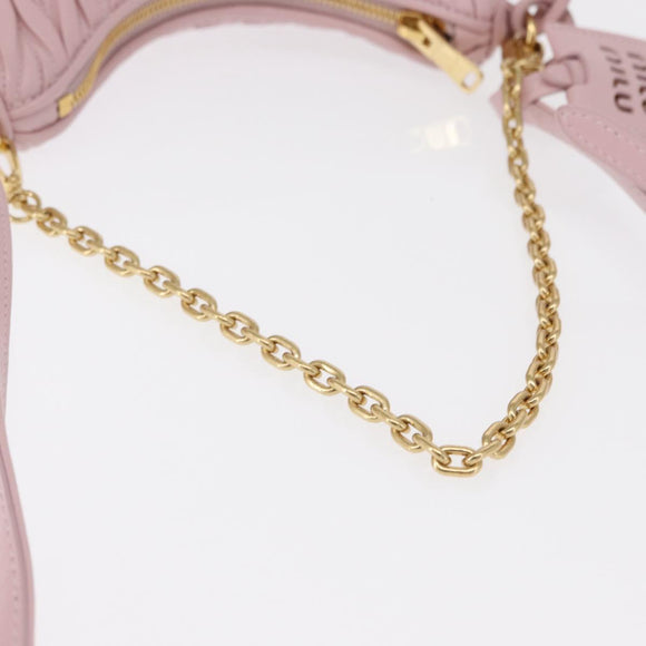 Miu Miu Matelasse Chain Shoulder Bag Leather 2way Pink Gold Auth 158932SM