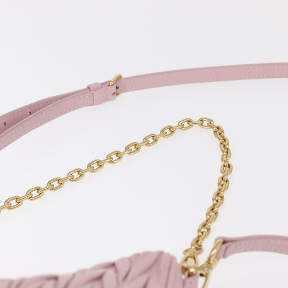 Miu Miu Matelasse Chain Shoulder Bag Leather 2way Pink Gold Auth 158932SM