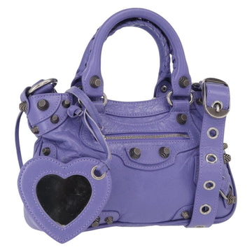 BALENCIAGA Neo Kagoul S Hand Bag Leather 2way Purple Silver 751523 Auth 158933SM