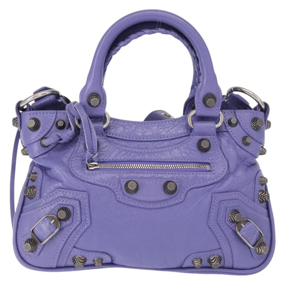 BALENCIAGA Neo Kagoul S Hand Bag Leather 2way Purple Silver 751523 Auth 158933SM