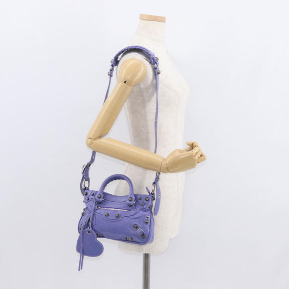 BALENCIAGA Neo Kagoul S Hand Bag Leather 2way Purple Silver 751523 Auth 158933SM