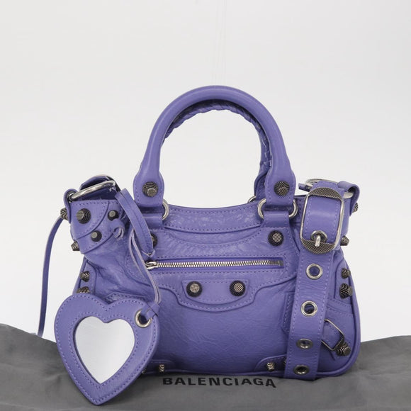 BALENCIAGA Neo Kagoul S Hand Bag Leather 2way Purple Silver 751523 Auth 158933SM