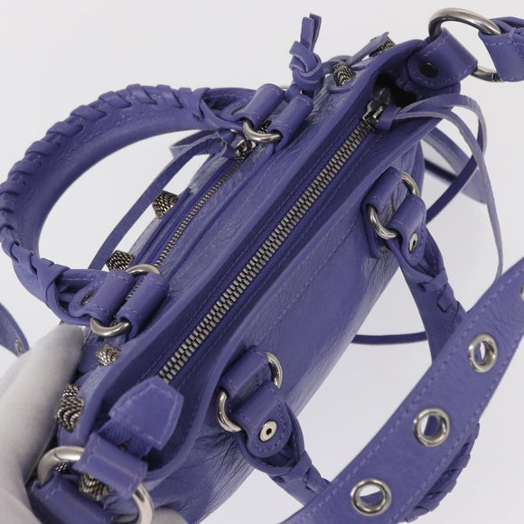 BALENCIAGA Neo Kagoul S Hand Bag Leather 2way Purple Silver 751523 Auth 158933SM