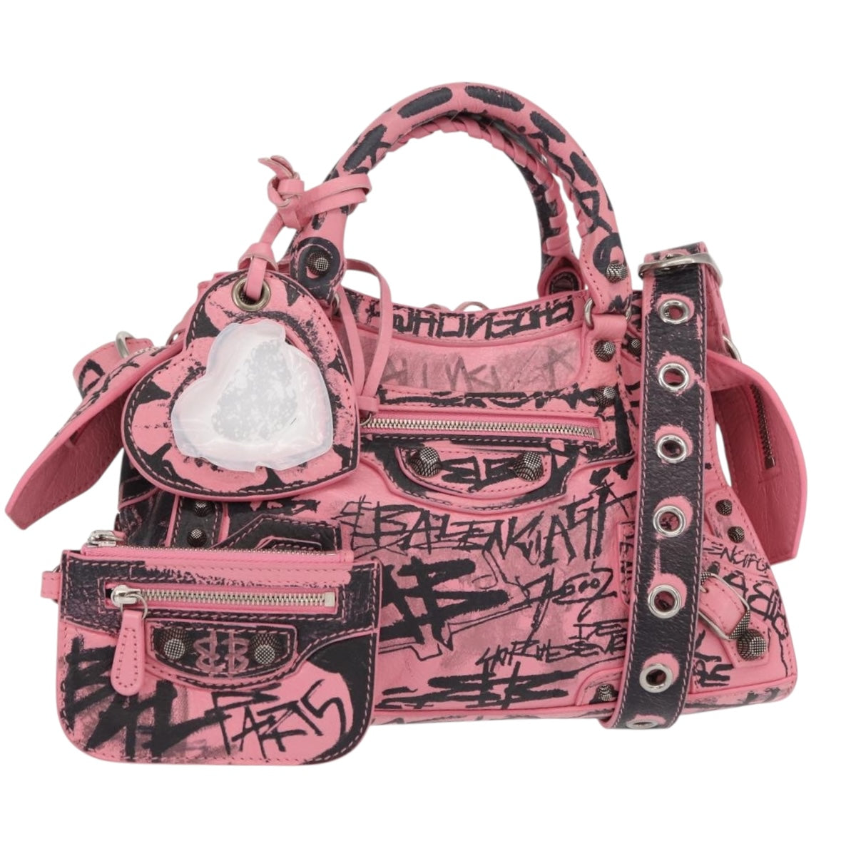 BALENCIAGA Neo Kagol Graffiti XS Bag Leather 2way Pink 700940 Auth