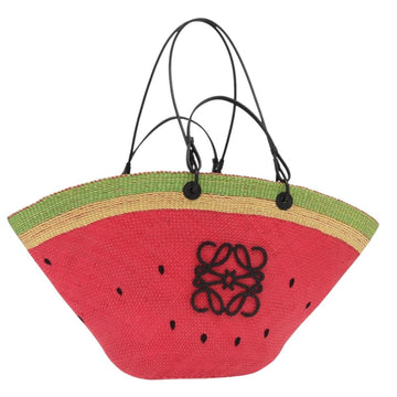 LOEWE Tote Bag Straw 2way Red Auth 158943SAV