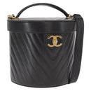 CHANEL V Stitch Vanity Hand Bag Lamb Skin 2way Black Gold CC Auth 158944SAV-1