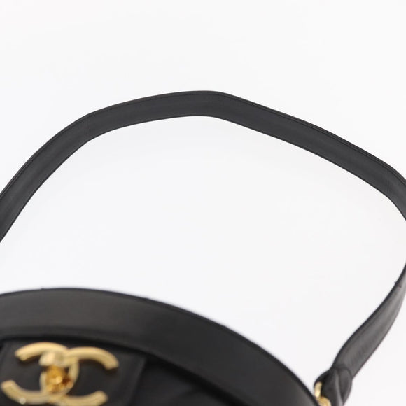 CHANEL V Stitch Vanity Hand Bag Lamb Skin 2way Black Gold CC Auth 158944SAV