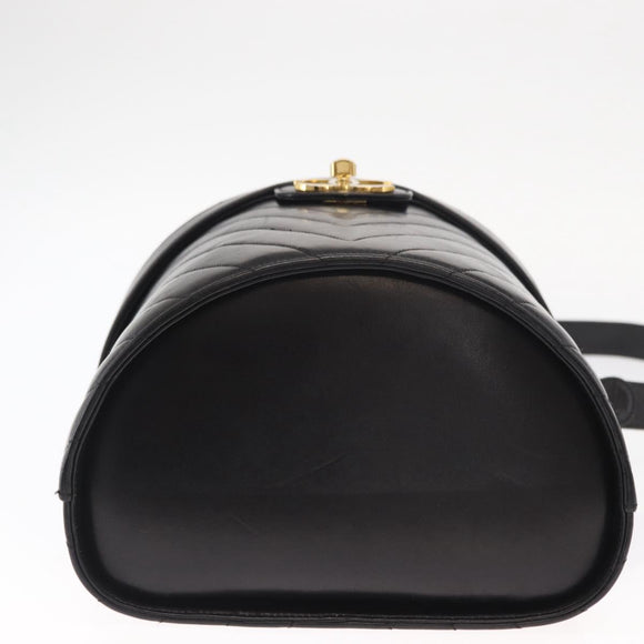 CHANEL V Stitch Vanity Hand Bag Lamb Skin 2way Black Gold CC Auth 158944SAV