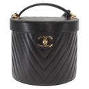 CHANEL V Stitch Vanity Hand Bag Lamb Skin 2way Black Gold CC Auth 158944SAV-2
