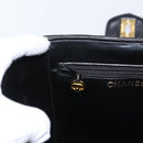 CHANEL V Stitch Vanity Hand Bag Lamb Skin 2way Black Gold CC Auth 158944SAV-23