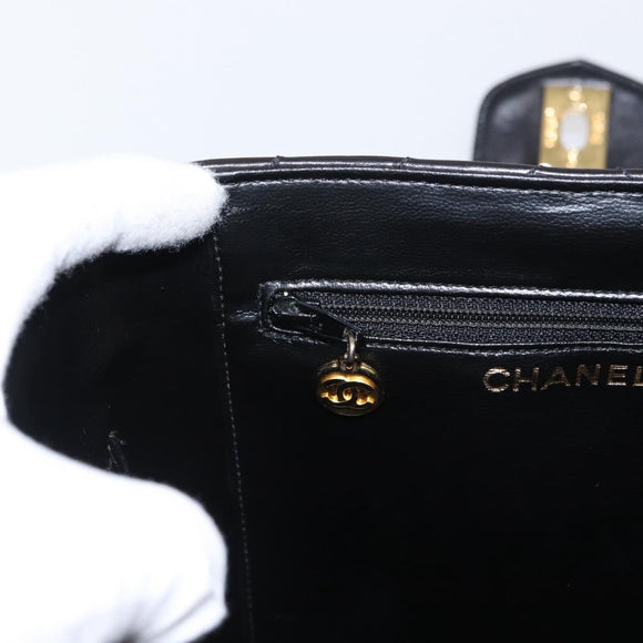 CHANEL V Stitch Vanity Hand Bag Lamb Skin 2way Black Gold CC Auth 158944SAV