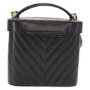 CHANEL V Stitch Vanity Hand Bag Lamb Skin 2way Black Gold CC Auth 158944SAV-3