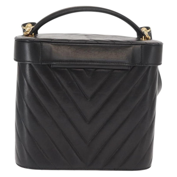 CHANEL V Stitch Vanity Handtasche Lammleder 2way Schwarz Gold CC Auth 158944SAV