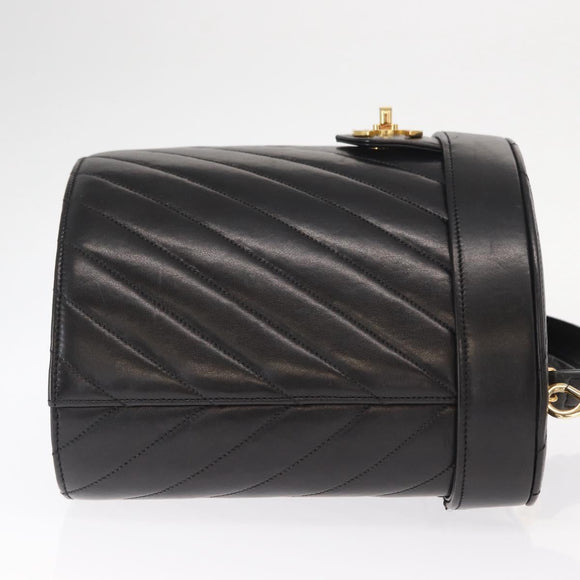 CHANEL V Stitch Vanity Hand Bag Lamb Skin 2way Black Gold CC Auth 158944SAV
