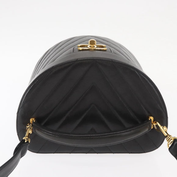 CHANEL V Stitch Vanity Handtasche Lammleder 2way Schwarz Gold CC Auth 158944SAV