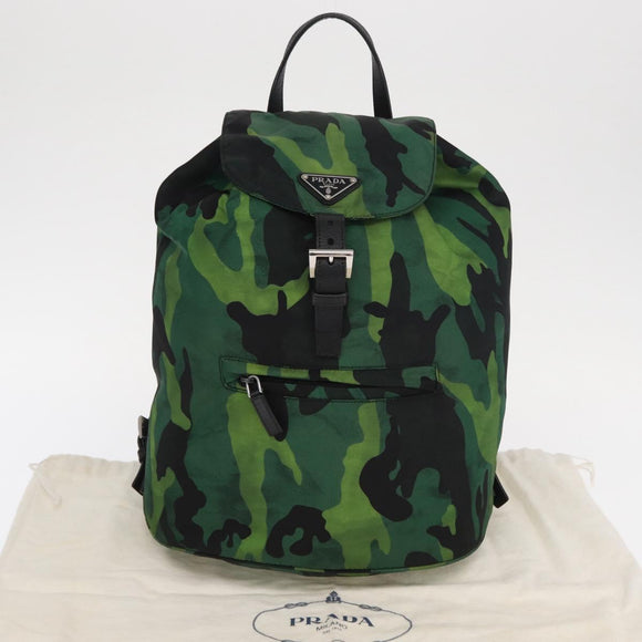 PRADA Backpack Nylon Green Silver Auth 158946V