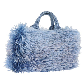 PRADA Hand Bag Raffia Blue Gold Auth 158947V