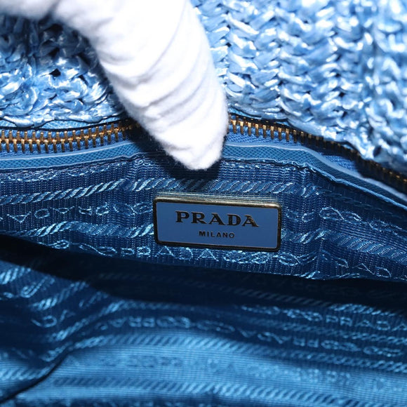 PRADA Hand Bag Raffia Blue Gold Auth 158947V