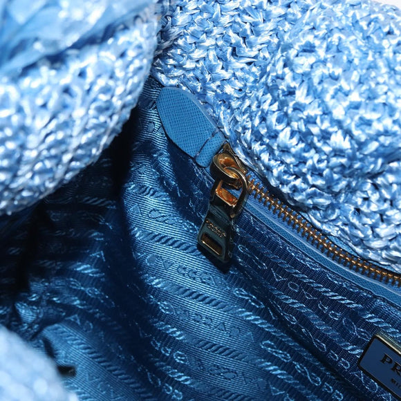 PRADA Hand Bag Raffia Blue Gold Auth 158947V