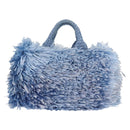 PRADA Hand Bag Raffia Blue Gold Auth 158947V-13