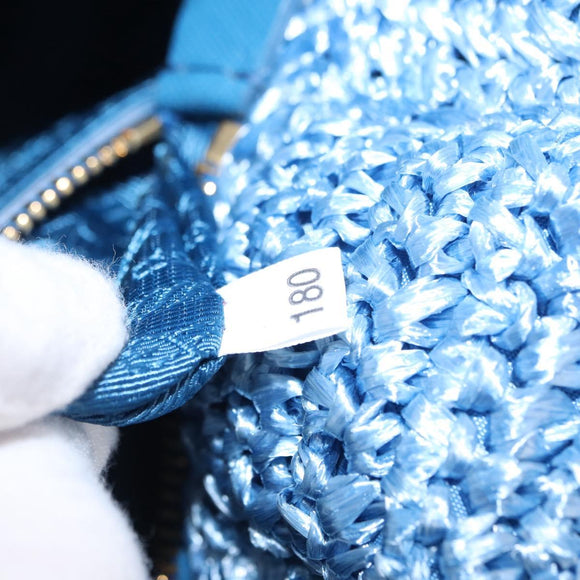PRADA Hand Bag Raffia Blue Gold Auth 158947V
