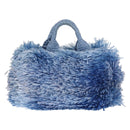PRADA Hand Bag Raffia Blue Gold Auth 158947V-2