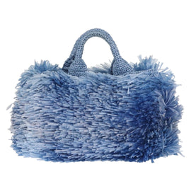 PRADA Hand Bag Raffia Blue Gold Auth 158947V - 0