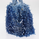 PRADA Hand Bag Raffia Blue Gold Auth 158947V-3