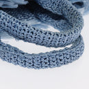 PRADA Hand Bag Raffia Blue Gold Auth 158947V-7