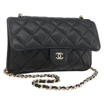 CHANEL Matelasse Chain Eco bag Bag Caviar Skin Black Gold CC Auth 158950SAM
