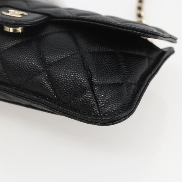 CHANEL Matelasse Chain Eco bag Bag Caviar Skin Black Gold CC Auth 158950SAM