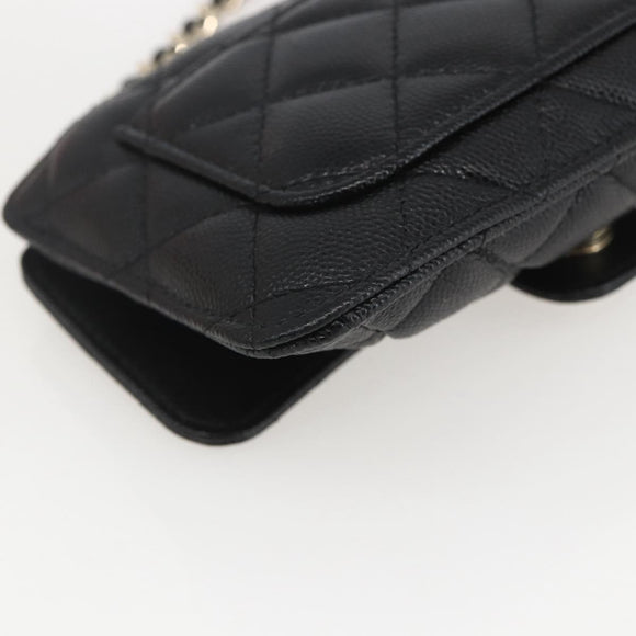 CHANEL Matelasse Chain Eco bag Bag Caviar Skin Black Gold CC Auth 158950SAM