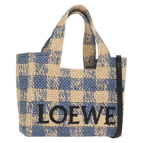 LOEWE Hand Bag Raffia 2way Light Blue Silver Auth 158951SAV