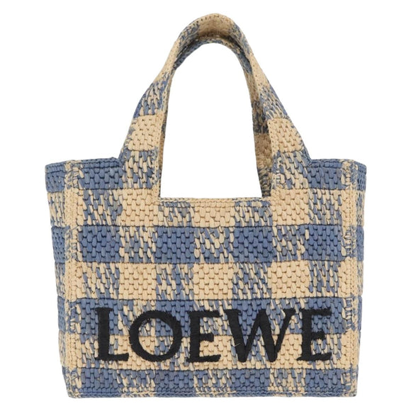 LOEWE Hand Bag Raffia 2way Light Blue Silver Auth 158951SAV