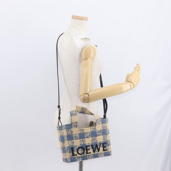 LOEWE Hand Bag Raffia 2way Light Blue Silver Auth 158951SAV