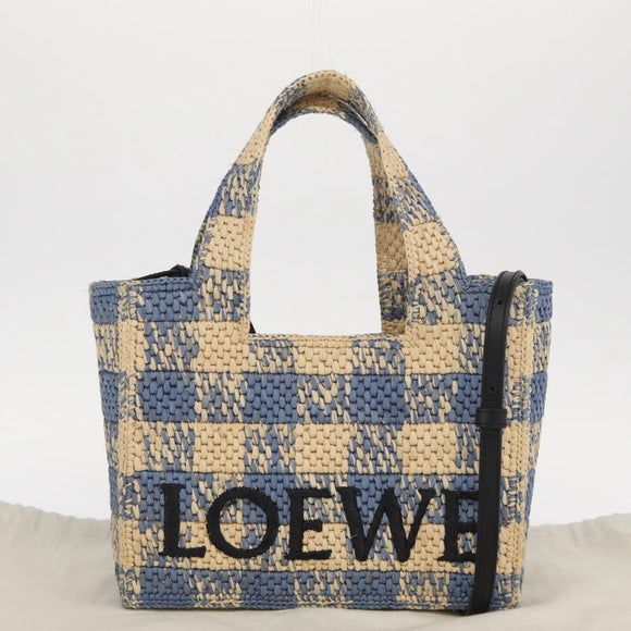 LOEWE Hand Bag Raffia 2way Light Blue Silver Auth 158951SAV