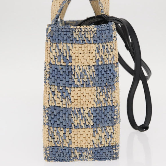 LOEWE Hand Bag Raffia 2way Light Blue Silver Auth 158951SAV