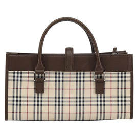 BURBERRY Nova Check Hand Bag Canvas Beige Silver Auth 158957A - 0