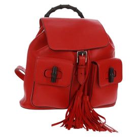 GUCCI Bamboo Backpack Leather Red Silver 370833 Auth 158958V