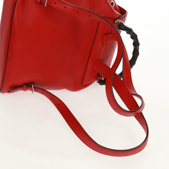 GUCCI Bamboo Backpack Leather Red Silver 370833 Auth 158958V