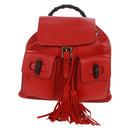 GUCCI Bamboo Backpack Leather Red Silver 370833 Auth 158958V-2