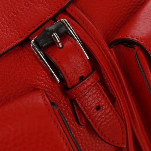 GUCCI Bamboo Backpack Leather Red Silver 370833 Auth 158958V