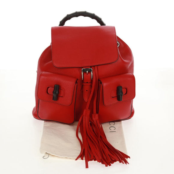 GUCCI Bamboo Backpack Leather Red Silver 370833 Auth 158958V