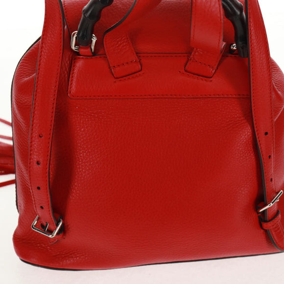 GUCCI Bamboo Backpack Leather Red Silver 370833 Auth 158958V