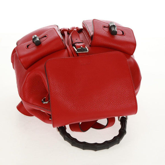 GUCCI Bamboo Backpack Leather Red Silver 370833 Auth 158958V