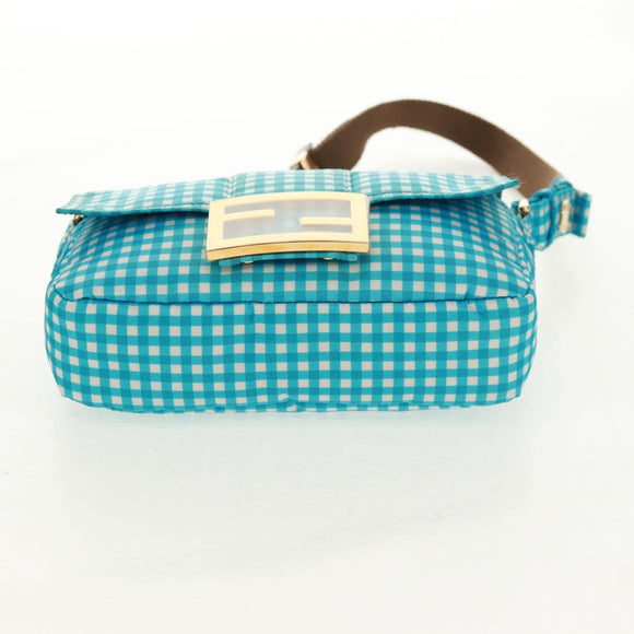 FENDI Mamma Baguette Shoulder Bag Nylon Light Blue Gold Auth 158965V